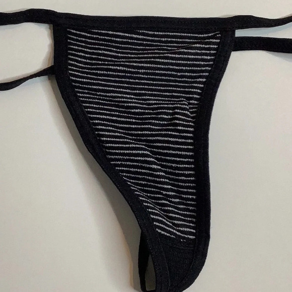 Aloma Size Medium Striped Black Thong. New Without Tags. - Picture 2 of 4